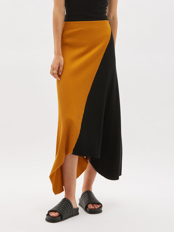 panelled drapey rib skirt