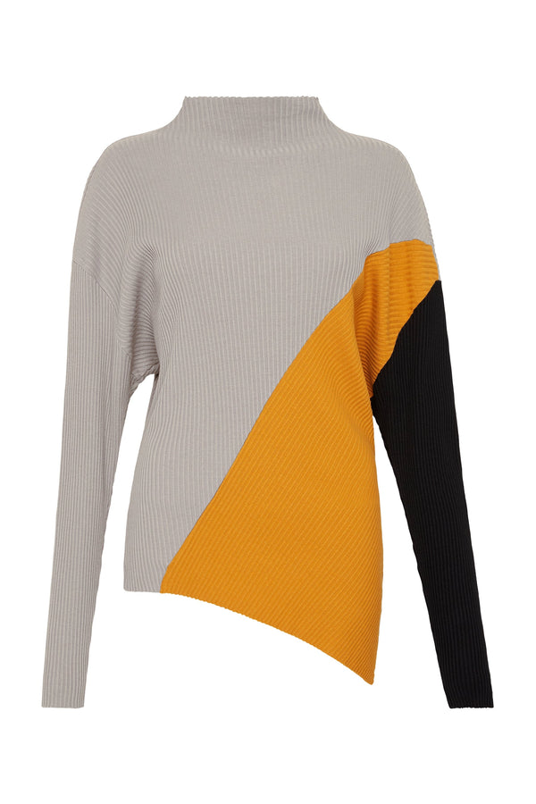 panelled funnel neck rib top