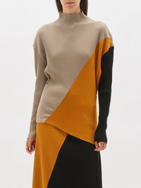 panelled funnel neck rib top