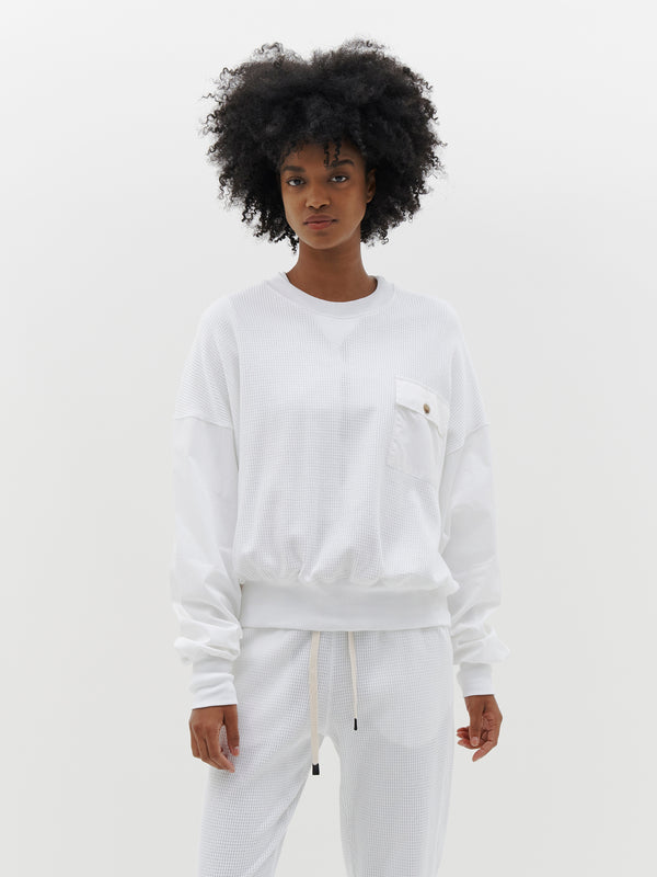 contrast panelled waffle sweat