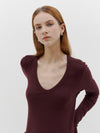 slim rib v neck long sleeve t.shirt