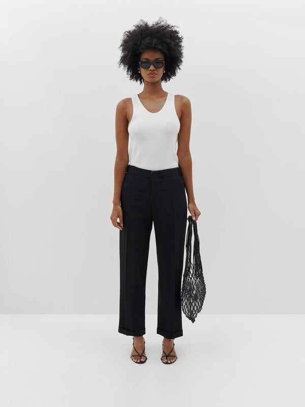 crepe cuffed hem tailored pant